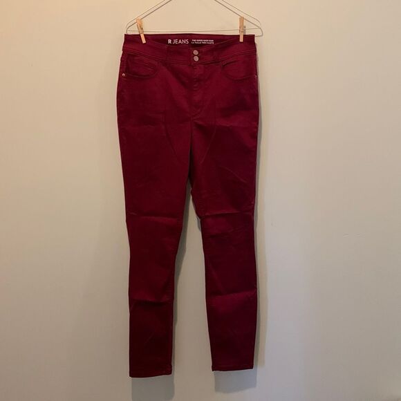 R Jeans - Super High-rise Burgundy Skinny Jeans​​​ - Picture 1 of 3